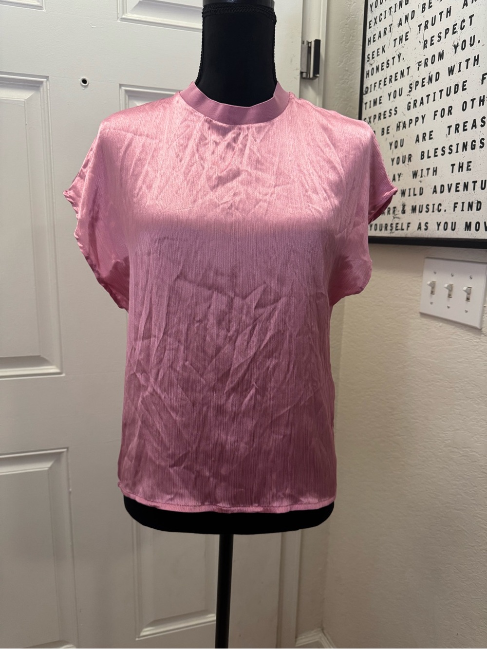 Primark Light Pink Satin Short Sleeve Blouse 0435